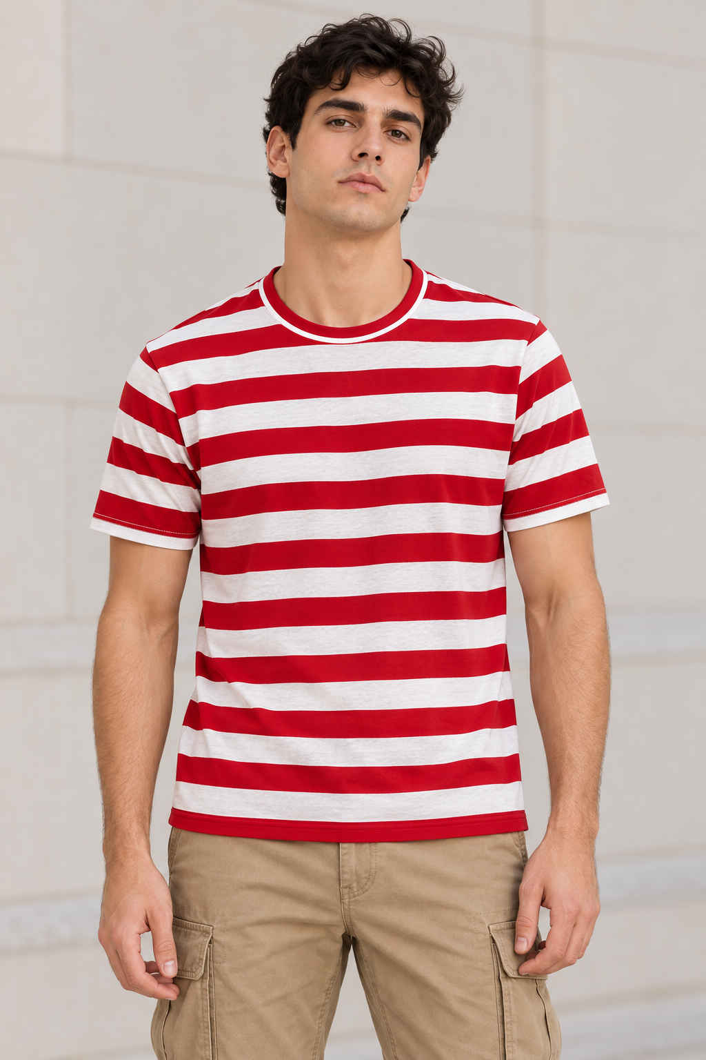 Playeras Para Hombre De Manga Corta Con Estampado De Rayas A41112 Rojo