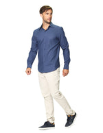 Camisas Para Hombre Manga Larga Mate Textura B45301 Marino