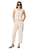 Pantalones Para Mujer Liso Basico Con Pinzas W43109 Beige