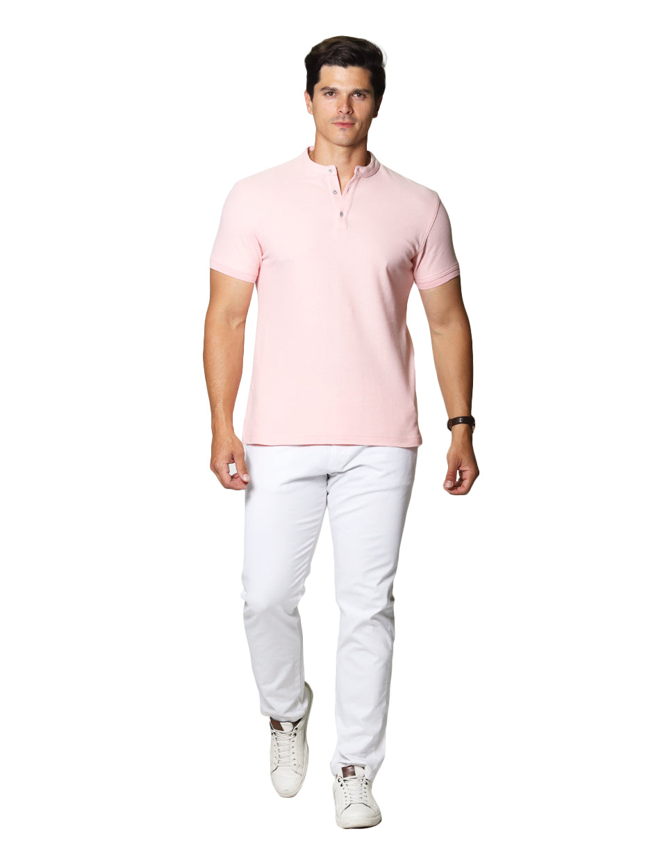 Playeras Polo Para Hombre Lisa De Manga Corta Cuello Mao APCMAO Rosa