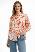 Blusas Para Mujer Camisera Satinada N61106 Naranja