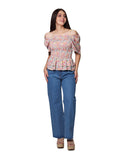 Blusas Para Mujer Bobois Moda Casuales Estampado Flores Manga Corta Con Olanes N31126 Rosa