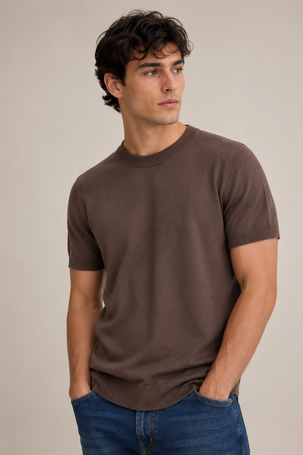 Playeras Para Hombre de Punto Cuello Redondo A61451 Chocolate