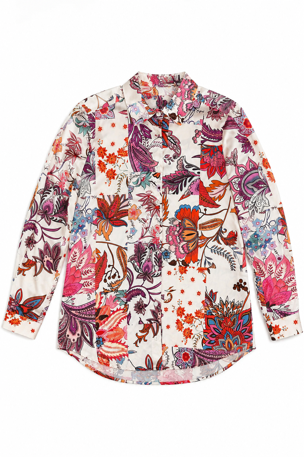 Blusas Para Mujer Camisera Satinada Paisley N61100 Hueso