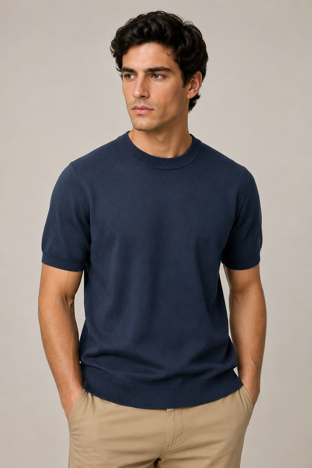 Playeras Para Hombre de Punto Cuello Redondo A61451 Marino