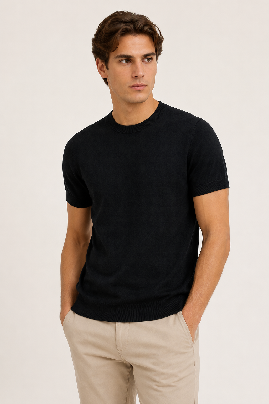 Playeras Para Hombre de Punto Cuello Redondo A61451 Negro