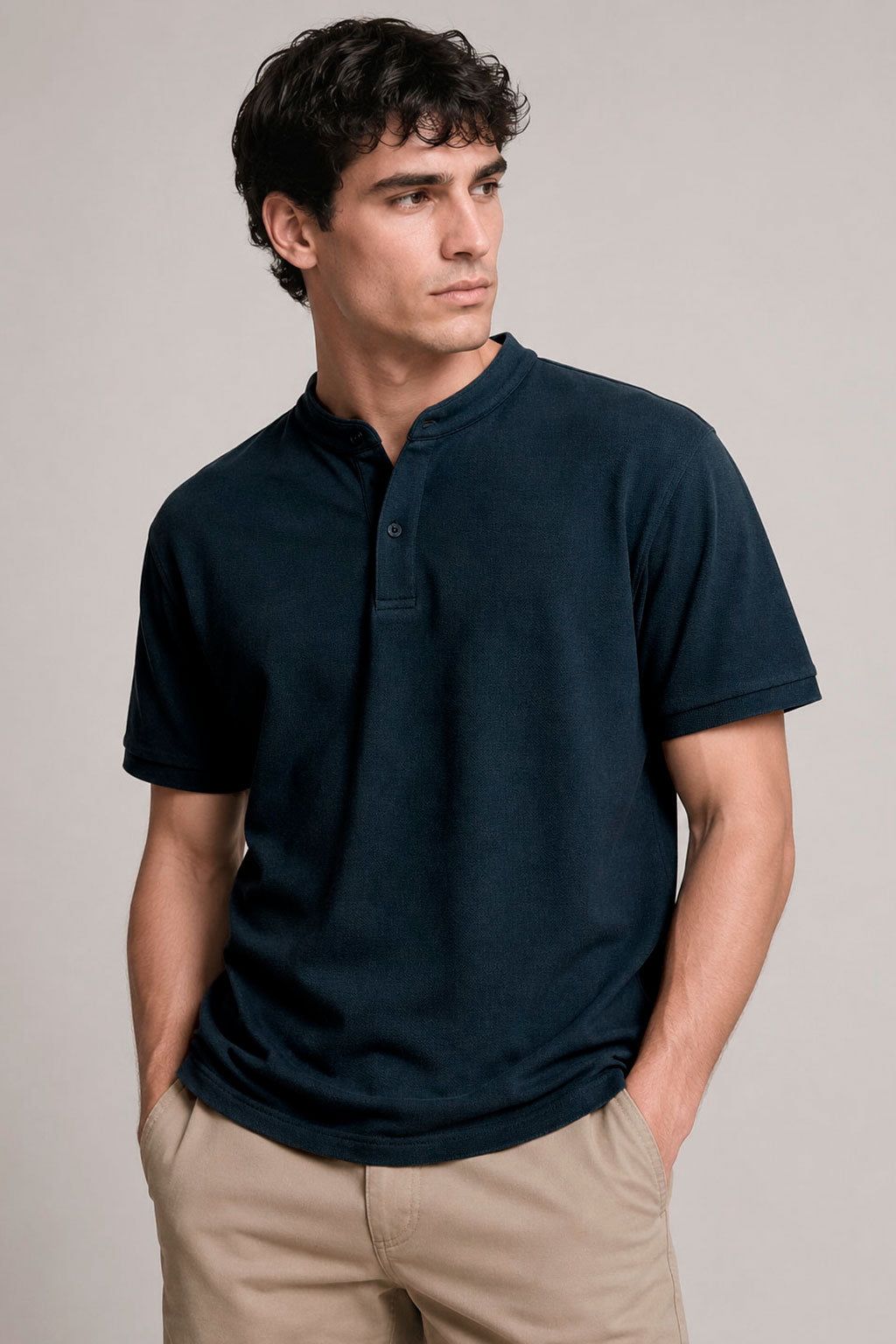 Playeras Polo Para Hombre Cuello Mao Spandex APMAO Marino