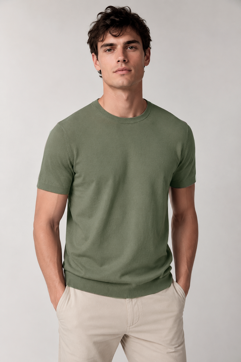 Playeras Para Hombre de Punto Cuello Redondo A61451 Olivo