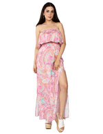 Vestidos Para Mujer Straples Largo Con Olan Estampado Paisley Con Abertura En Pierna S41112 Unico