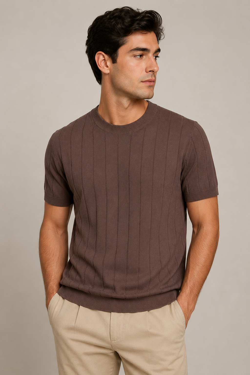 Playeras Para Hombre de Punto Tejida Acanalada A61452 Chocolate