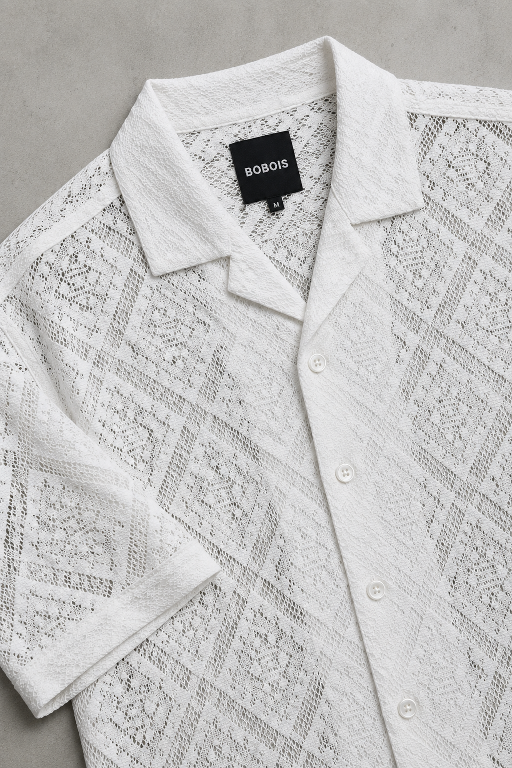 Camisa para Hombre Manga Corta Resort Casual de Crochet B61458 Blanco