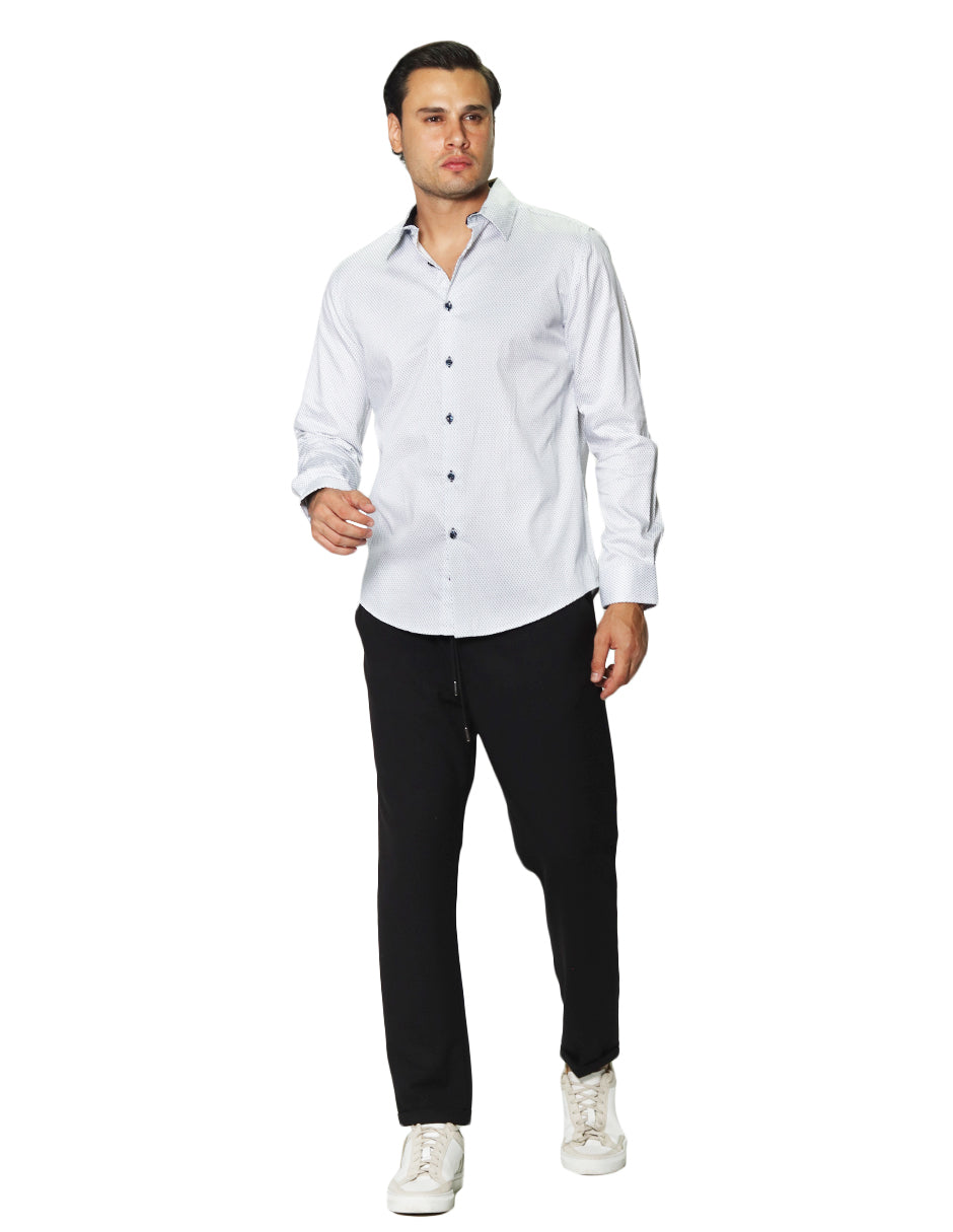 Camisas Para Hombre Manga Larga Rombos B45311 Blanco