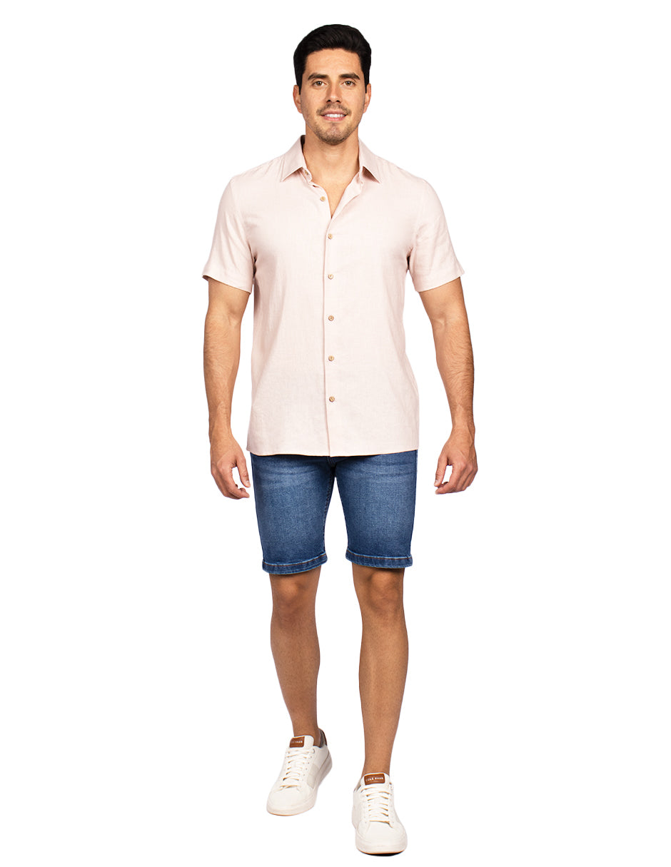 Camisas Para Hombre Estilo Lino Liso B51372 Rosa Palo