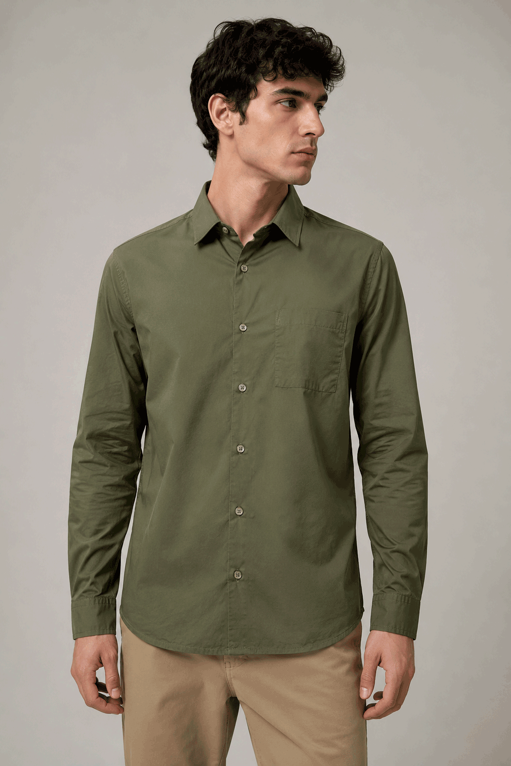 Camisas Para Hombre Manga Larga De Algodón Suave B65404 Olivo