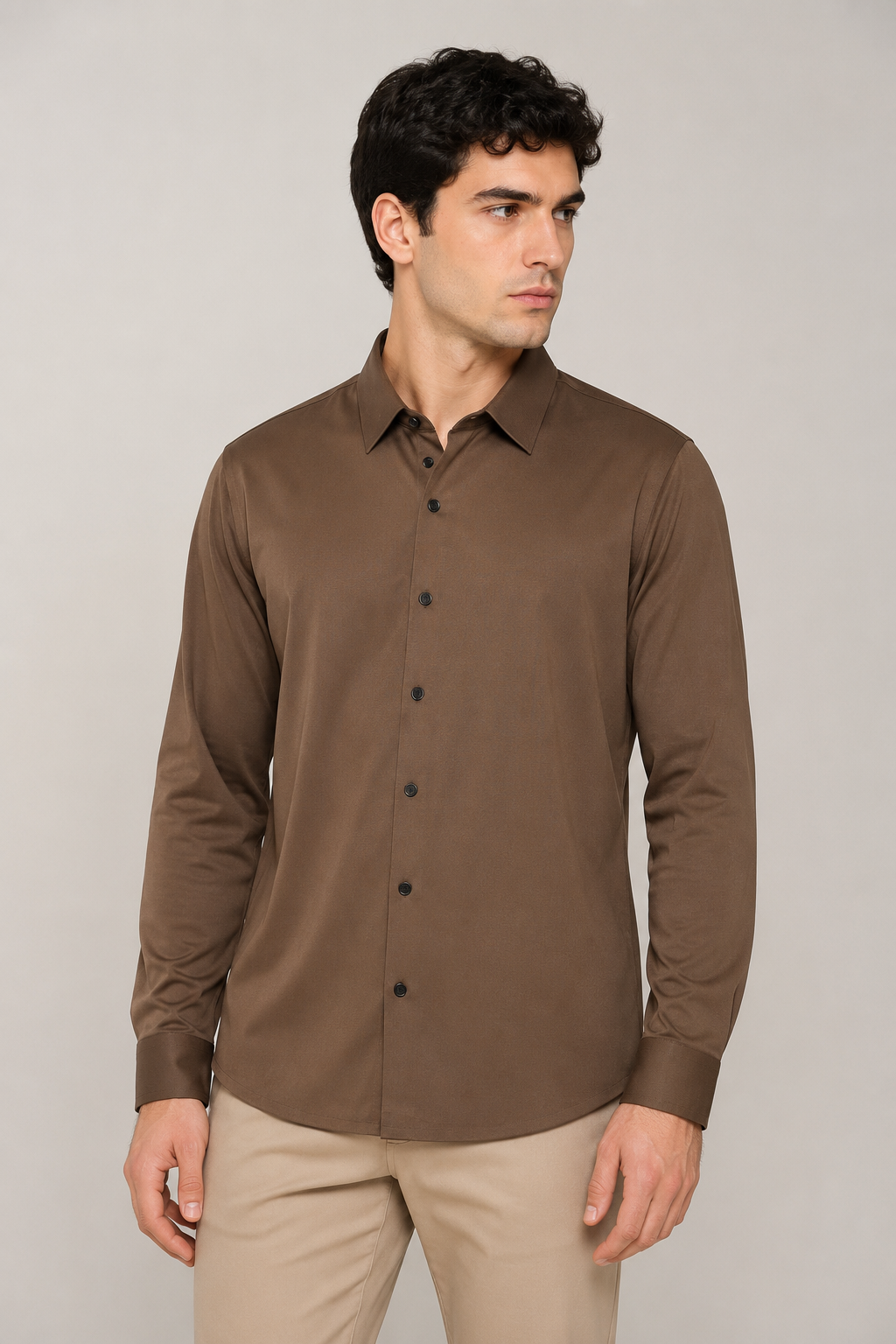 Camisas Para Hombre Microperforada Super Stretch Sin Costuras B65405 Café