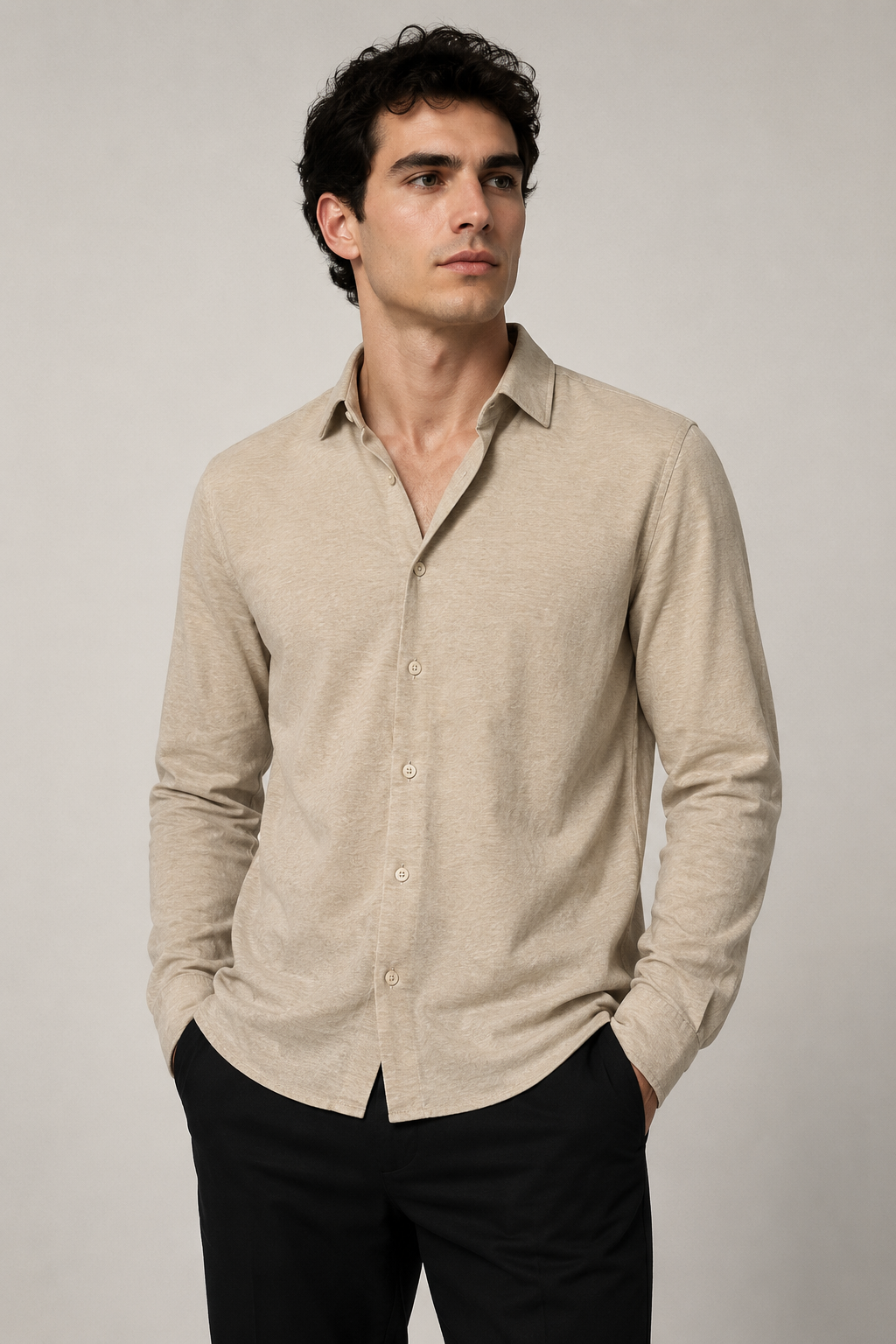 Camisas Para Hombre De Manga Larga Dyed Vintage Suave B65409 Arena