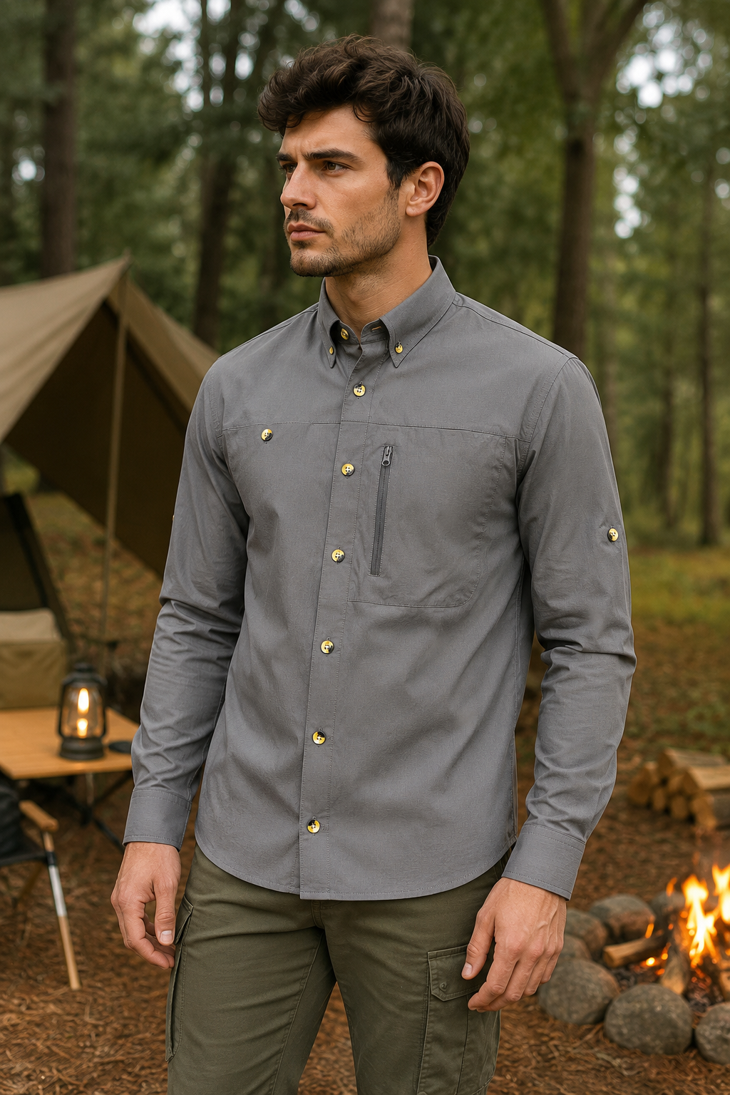 Camisas Para Hombre Para Exterior Spandex Outdoor B65410 Gris