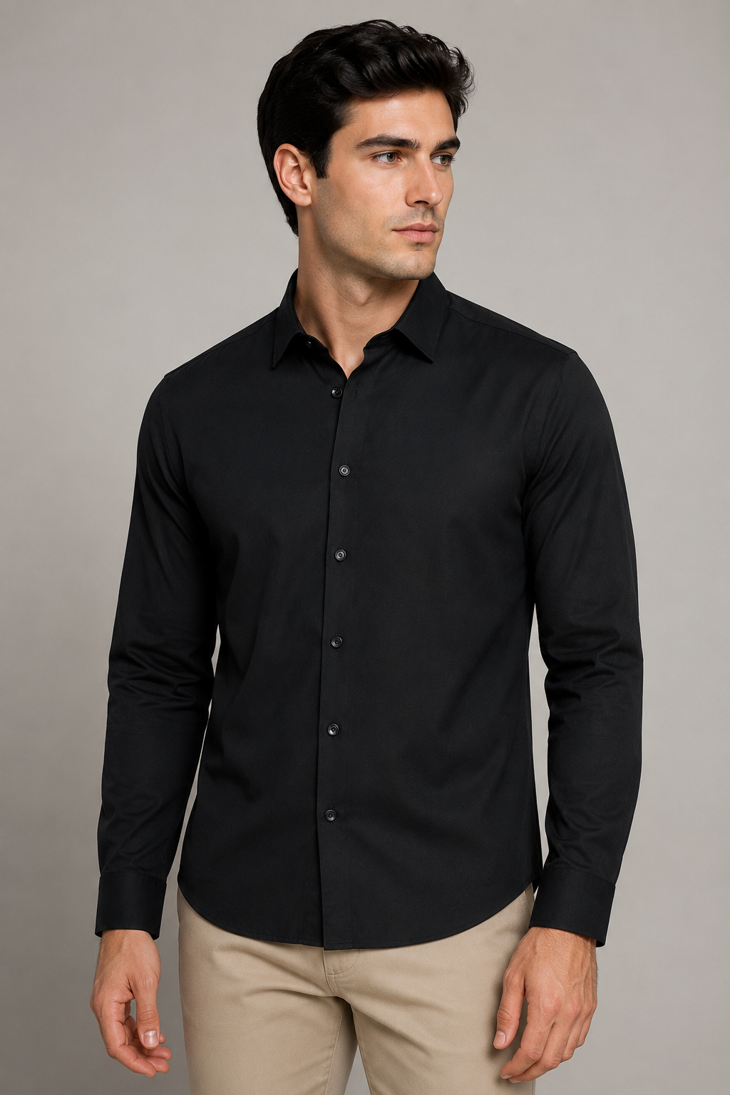 Camisas Para Hombre De Manga Larga Micropanal B65403 Negro