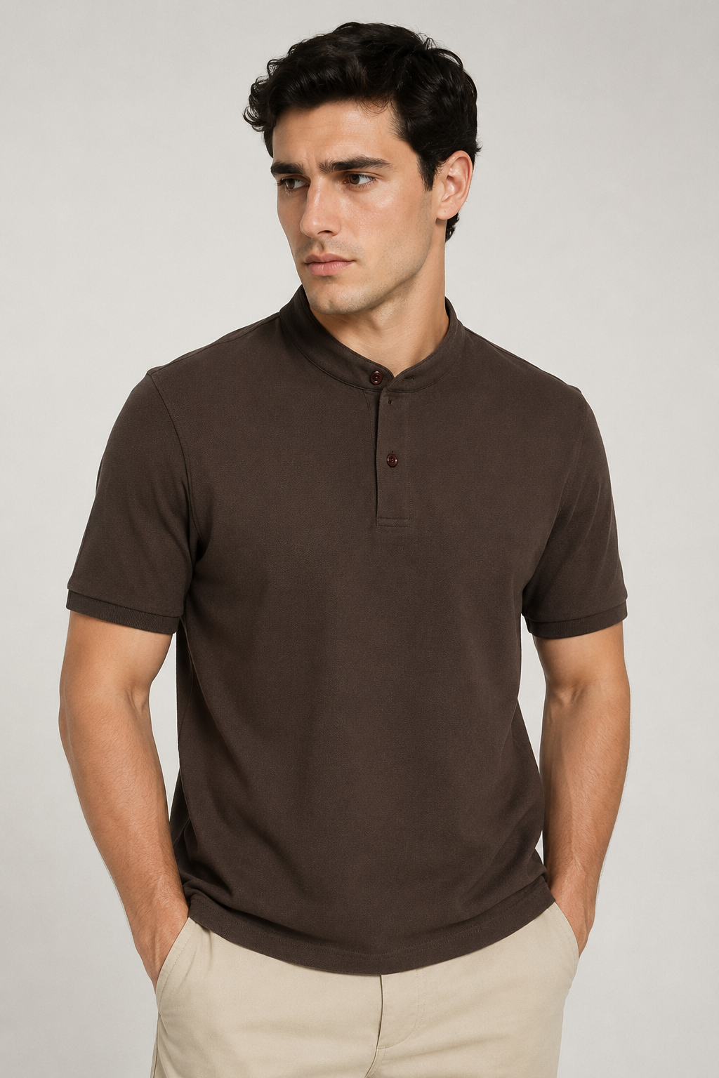 Playeras Polo Para Hombre Cuello Mao Spandex APMAO Chocolate