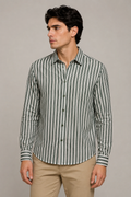 Camisa para Hombre Manga Larga de Rayas Antiarrugas Ligera B61408 Militar