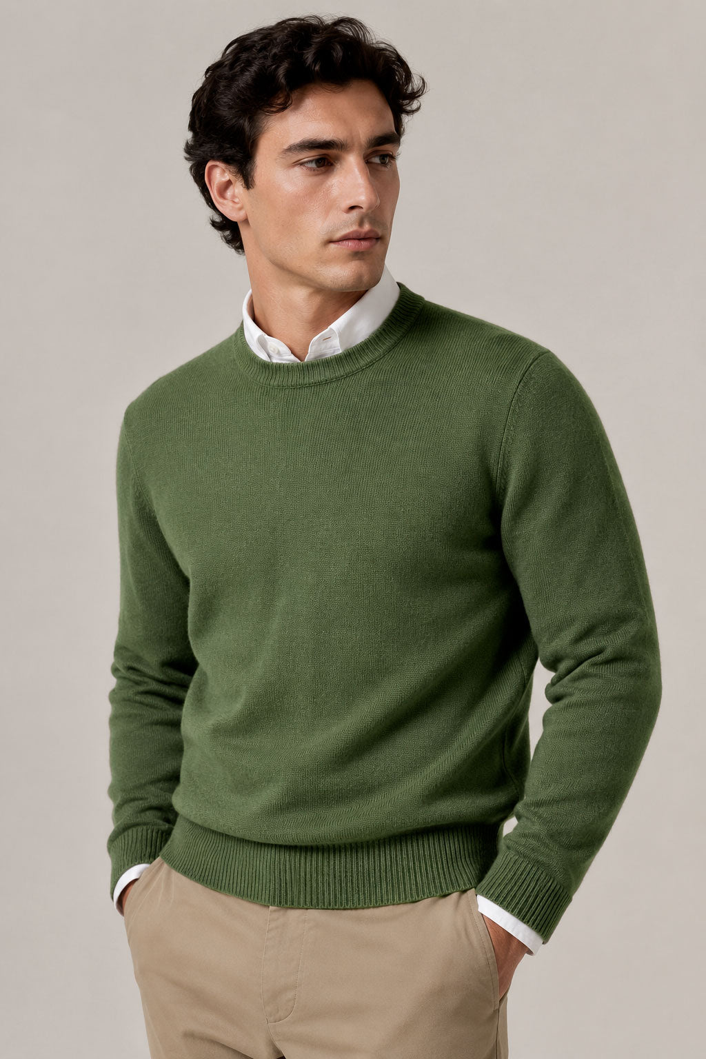 Suéteres Para Hombre Básico de Punto Fino E65301 Militar