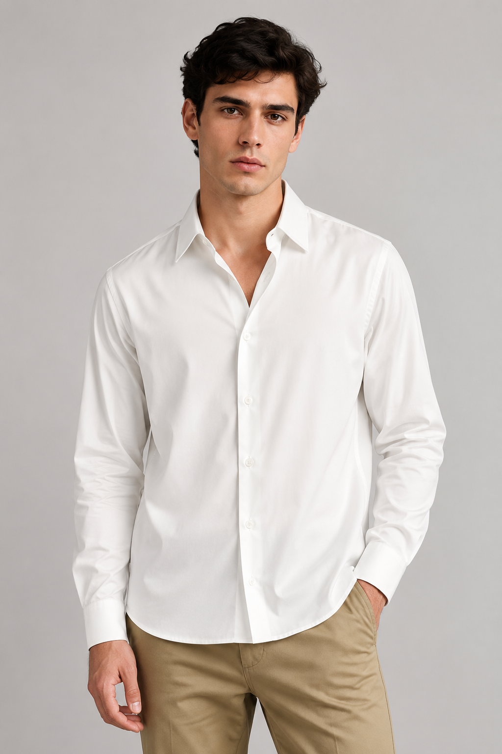 Camisas Para Hombre Manga Larga Super Suave Stretch B65411 Blanco