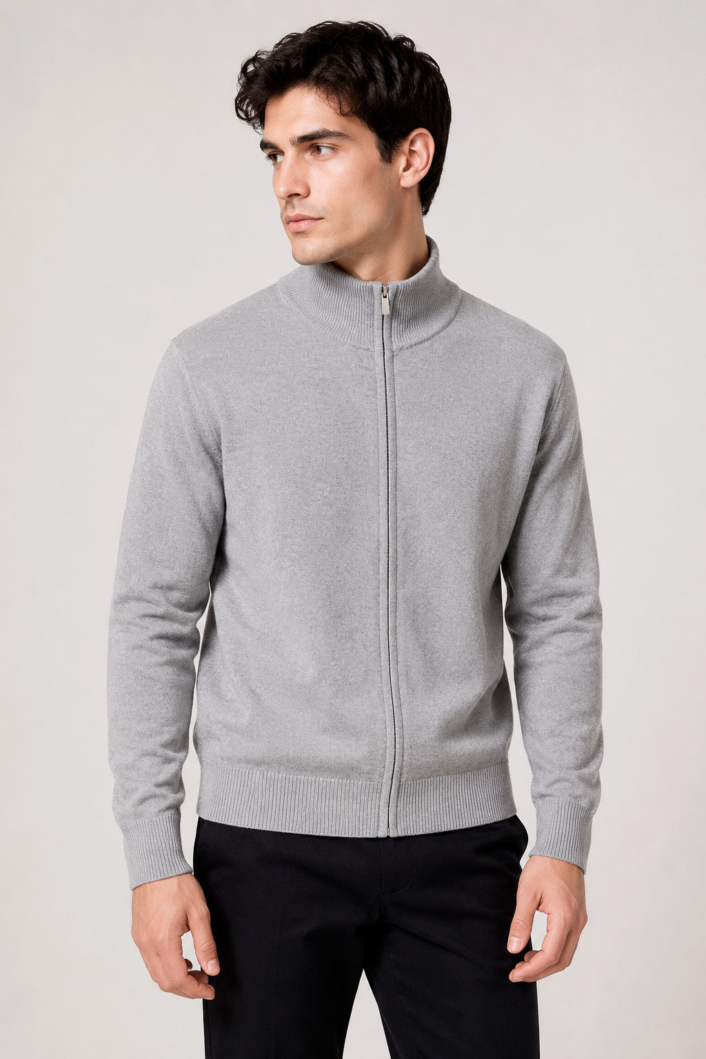 Suéteres Para Hombre Básico Con Cierre De Punto Fino E65304 Gris