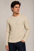 Playeras Para Hombre De Tejido Calado Acanalado Manga Larga A65314 Beige