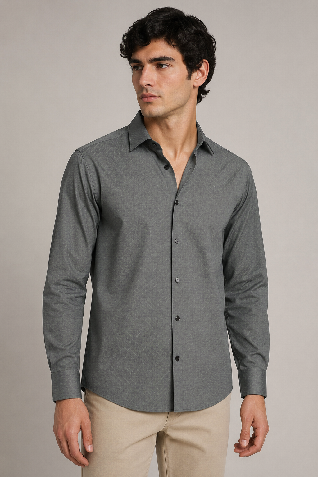 Camisas Para Hombre Jacquard Microperforada Super Stretch Sin Costuras B65407 Gris