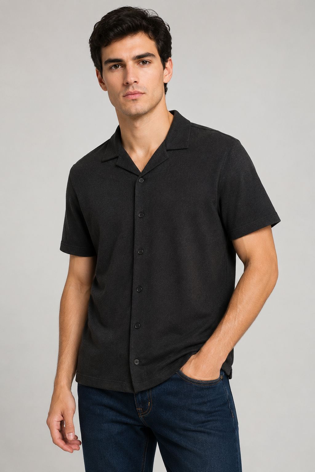 Camisas Para Hombre Manga Corta Tacto Cashmere B65451 Negro