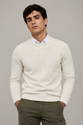 Suéteres Para Hombre Básico de Punto Fino E65301 Hueso