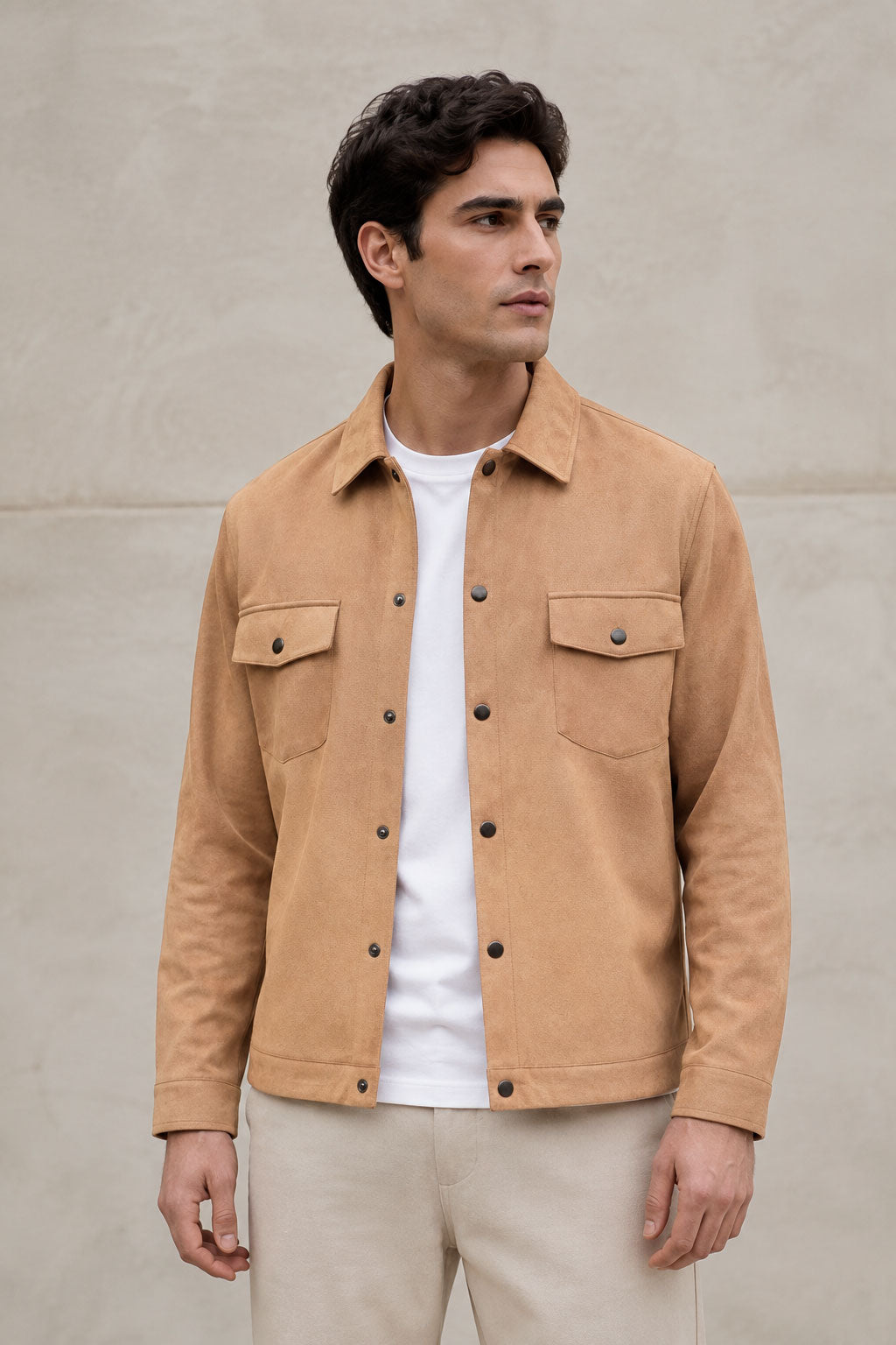 Sobrecamisas Para Hombre Suede De Doble Bolsillo Con Tapa B65413 Camel