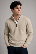 Suéteres Para Hombre Cuello Alto y Cremallera De Punto Fino E65302 Beige
