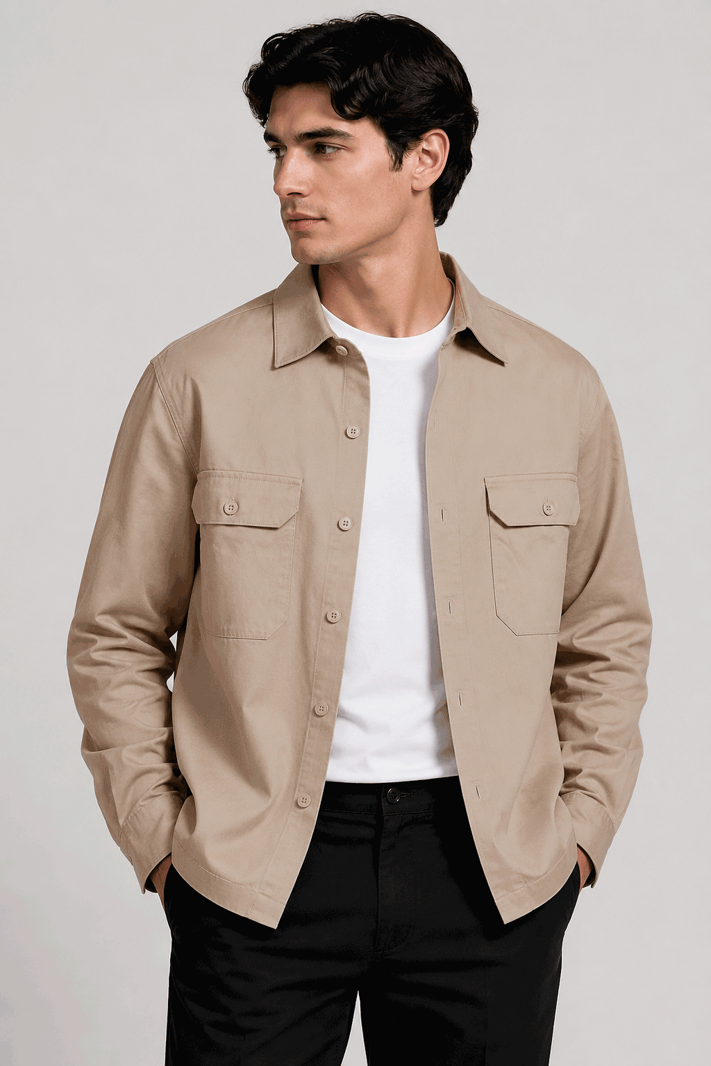 Sobrecamisas Para Hombre Chaqueta Ligera Amplia B65412 Kaki