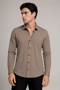 Camisas Para Hombre Jacquard Microperforada Super Stretch Sin Costuras B65406 Moca
