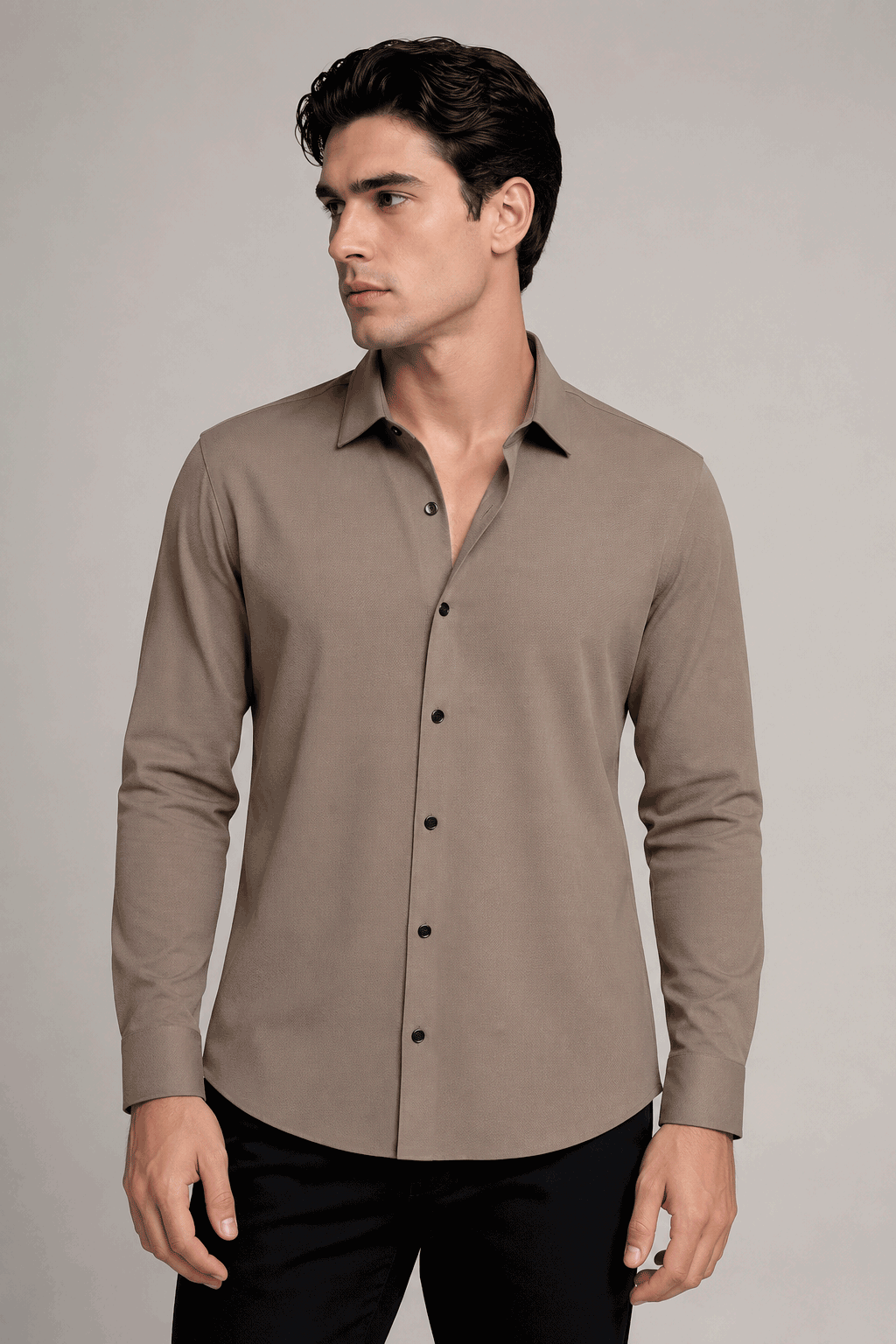 Camisas Para Hombre Jacquard Microperforada Super Stretch Sin Costuras B65406 Moca