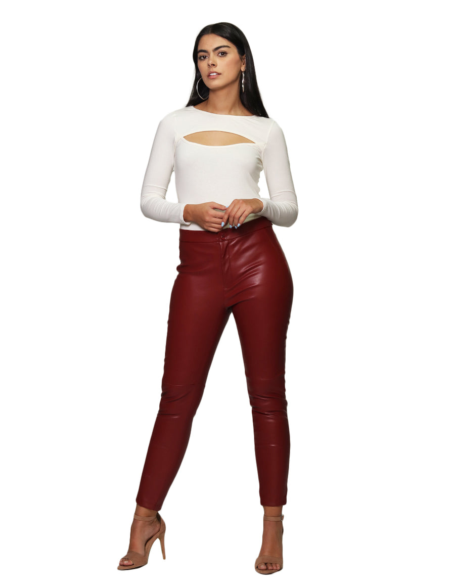 Pantalones Para Mujer Bobois Moda Casuales Skinny Fit Tipo Piel Vino W23105