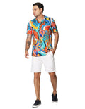 Camisas Para Hombre Bobois Moda Casuales De Manga Corta Cuello Abierto Con Estampado De Playa Relaxed Fit B41583 Azul