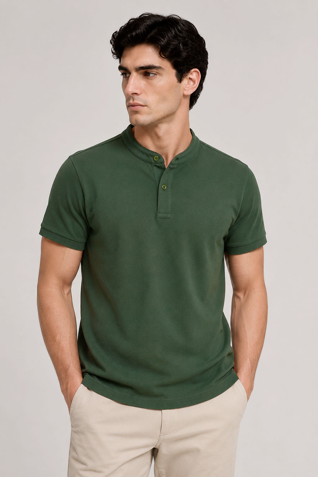 Playeras Polo Para Hombre Cuello Mao Spandex APMAO Militar