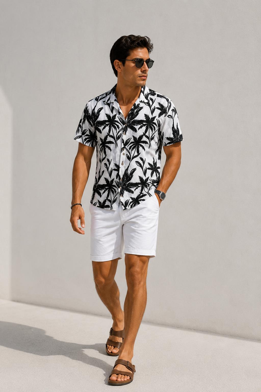 Camisas Para Hombre Manga Corta Hawaiana Fresca B61555 Blanco