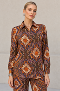 Blusas Para Mujer Satinada Manga Larga Con Estampado Paisley N63119 Unico