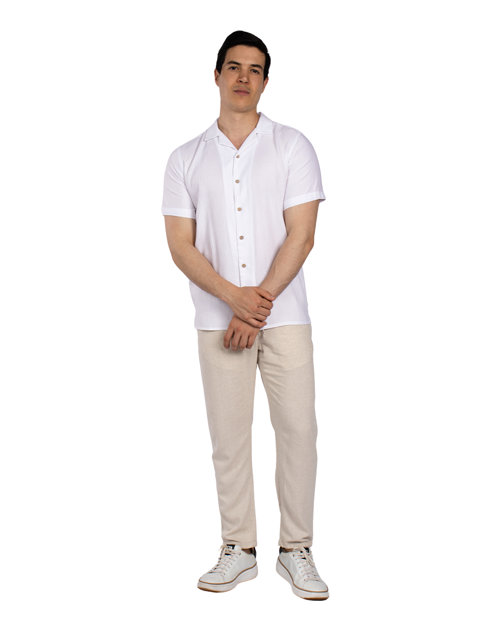 Camisas Para Hombre Jacquard Relaxed Fit B51363 Blanco