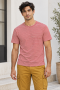 Playeras Para Hombre De Manga Corta Con Estampado De Micro Rayas A41111 Rojo