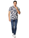 Camisas Para Hombre Bobois Moda Casuales De Manga Corta Comoda Con Estampado Floral Cuello Abierto Relaxed Fit B41589 Marino