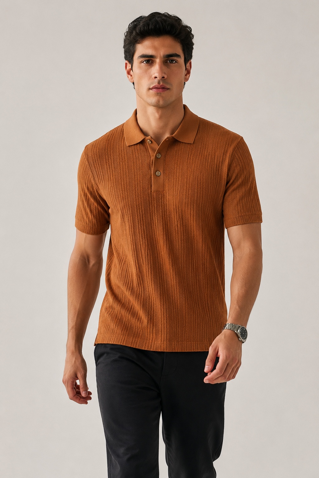 Playeras Polo Para Hombre De Tejido Texturizado Acanalado Con Manga Corta A65406 Chedron