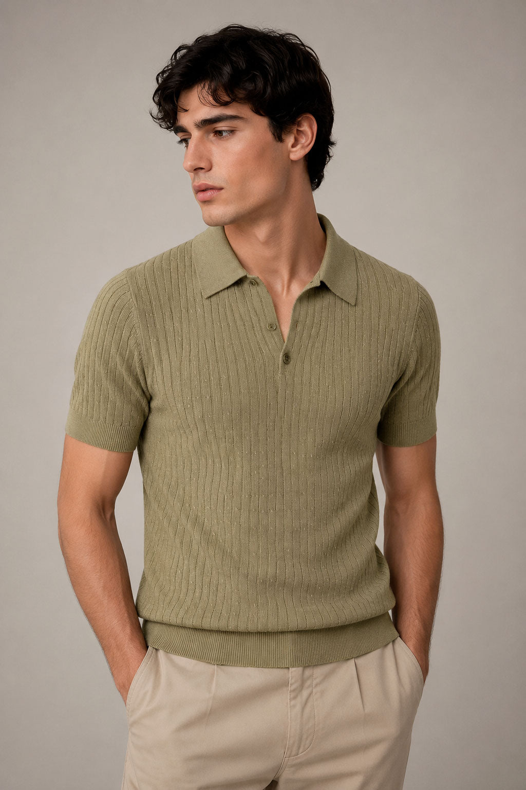Playeras Polo Para Hombre Tejida Punto Acanalada A61454 Olivo