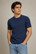 Playeras Para Hombre de Punto Tejida Acanalada A61452 Marino