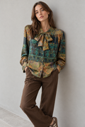 Blusas Para Mujer Satinada Con Liston N53114 Verde
