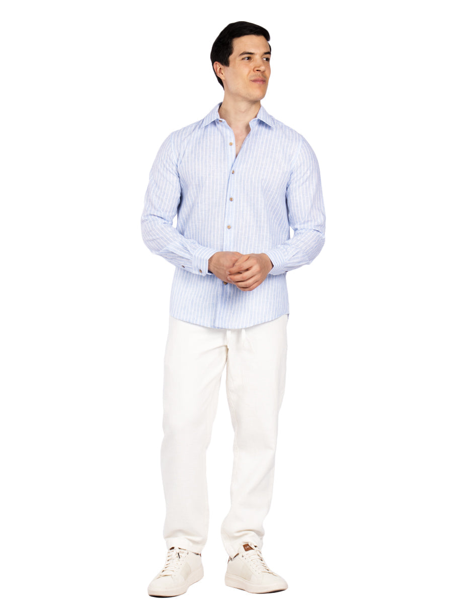 Camisas Para Hombre Tipo Lino Rayas B51323 Azul