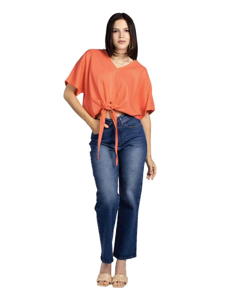 Blusas Para Mujer Oversize Con Nudo N51149 Coral